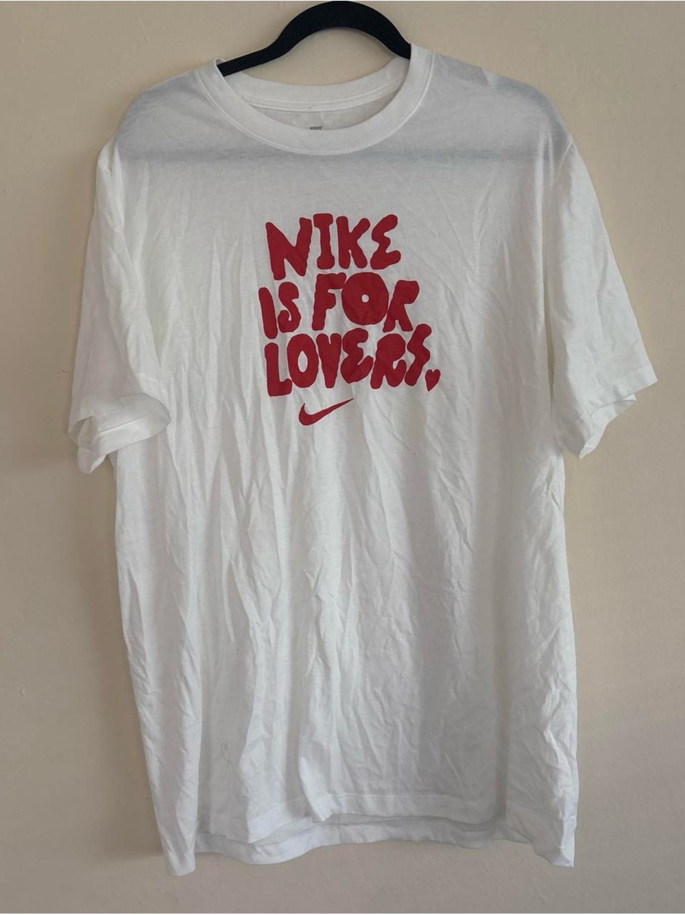 Nike White Tee with Red 'Nike Is For Lovers' Graphic